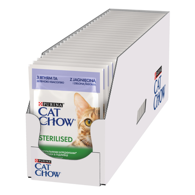 Cat Chow Sterilised Вологий корм з ягням та зеленою квасолею для дорослих стерилізованих котів (в соусі) 85г 26шт