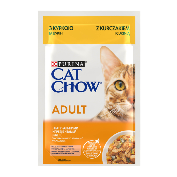 Cat Chow Adult Вологий корм з куркою та цукіні для дорослих котів (в желе) 85г 10шт