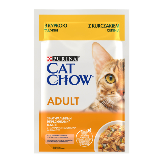 Cat Chow Adult Вологий корм з куркою та цукіні для дорослих котів (в желе) 85г 26шт