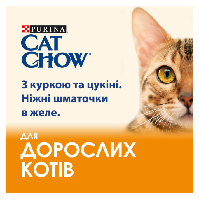 Cat Chow Adult Вологий корм з куркою та цукіні для дорослих котів (в желе) 85г 26шт