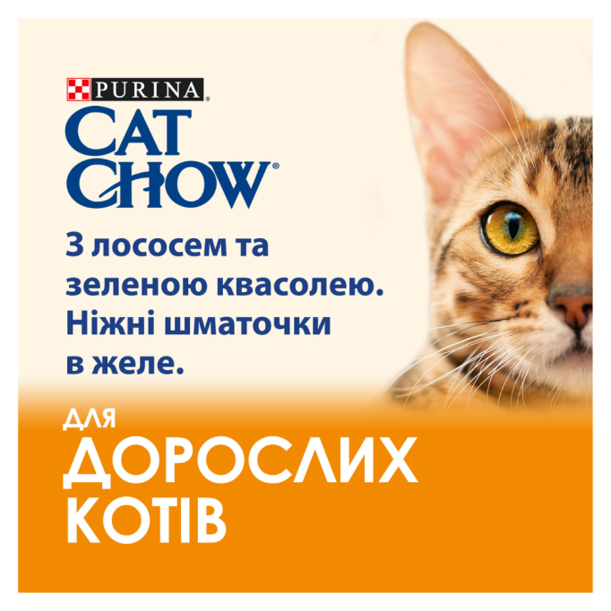 Cat Chow Adult Вологий корм з лососем та зеленою квасолею для дорослих котів (в желе) 85г 10шт