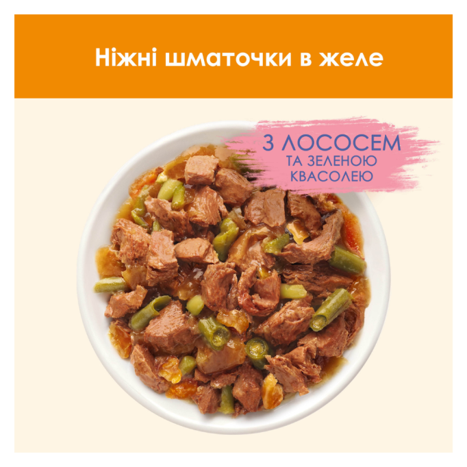 Cat Chow Adult Вологий корм з лососем та зеленою квасолею для дорослих котів (в желе) 85г 10шт