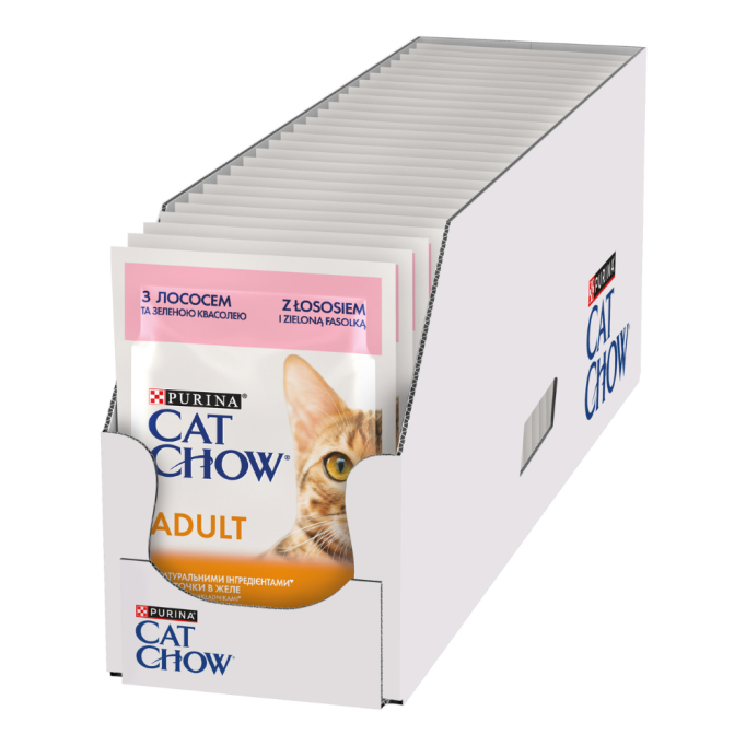Cat Chow Adult Вологий корм з лососем та зеленою квасолею для дорослих котів (в желе) 85г 26шт