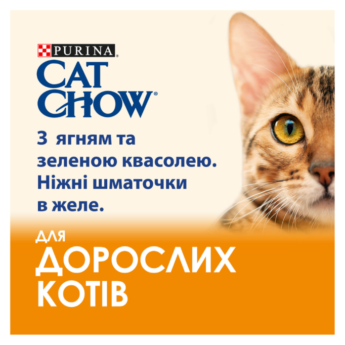 Cat Chow Adult Вологий корм з ягням та зеленою квасолею для дорослих котів (в желе) 85г 26шт