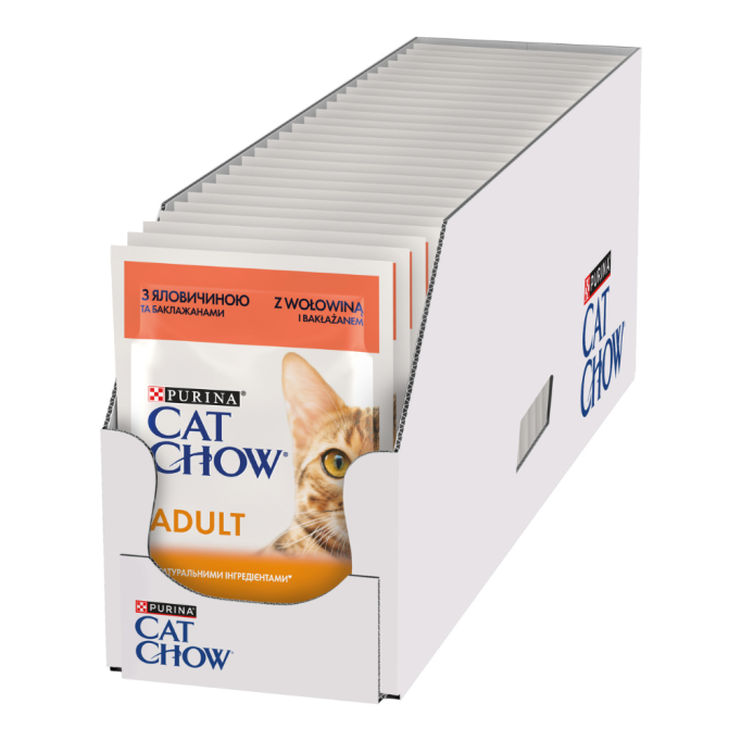 Cat Chow Adult Вологий корм з яловичиною та баклажанами для дорослих котів (в желе) 85г 26шт