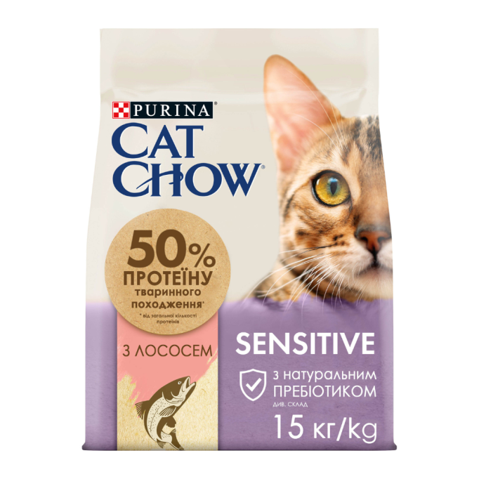 Cat Chow Sensitive Salmon Сухий корм з лососем для дорослих котів з чутливою шкірою та травленням 15кг