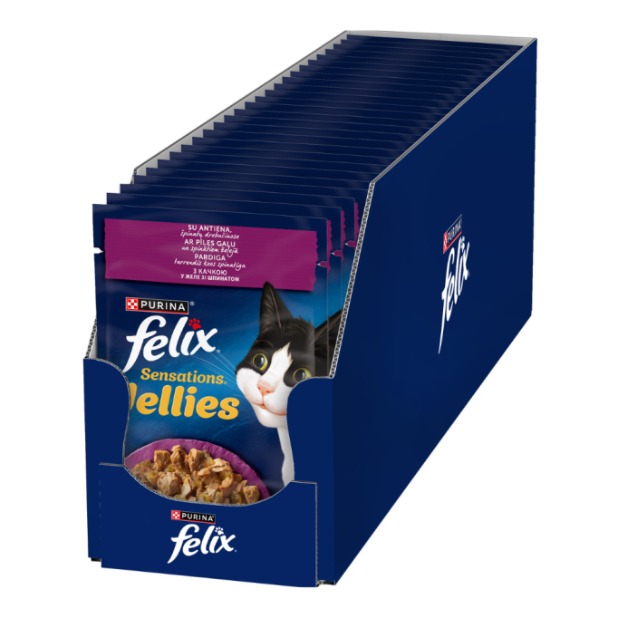 Felix Sensations Jellies Вологий корм з качкою та шпинатом для дорослих котів (в желе) 85г 26шт 