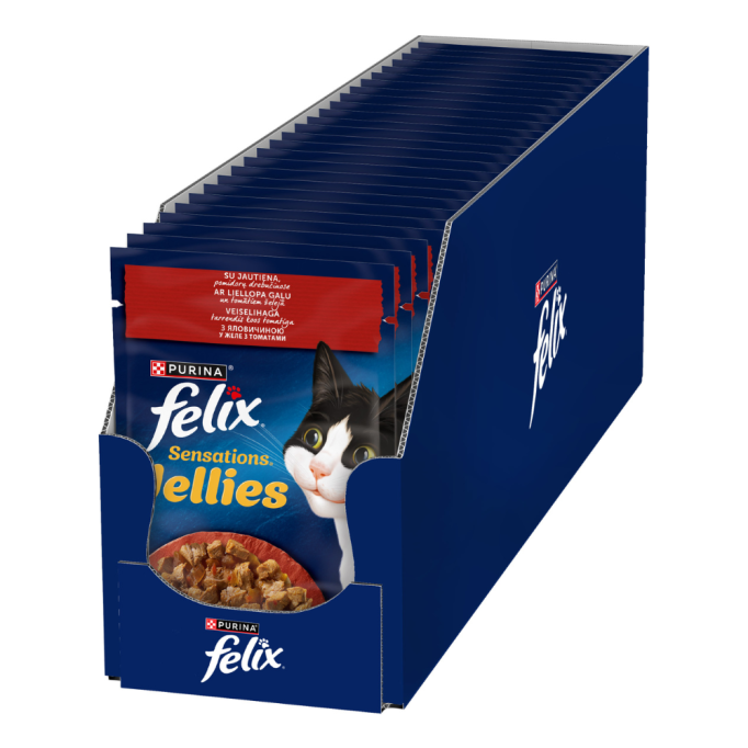 Felix Sensations Jellies Вологий корм з яловичиною та томатами для дорослих котів (в желе) 85г 26шт 
