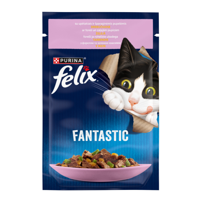 Felix Fantastic Вологий корм з фореллю та зеленими бобами для дорослих котів (в желе) 85г 26шт