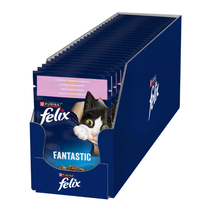 Felix Fantastic Вологий корм з фореллю та зеленими бобами для дорослих котів (в желе) 85г 26шт