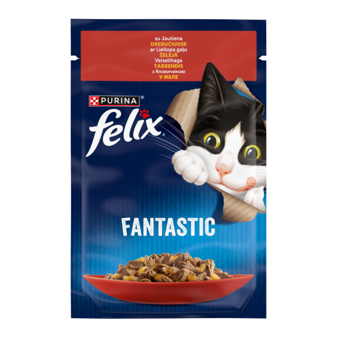 Felix Fantastic Вологий корм з яловичиною для дорослих котів (в желе) 85г 26шт