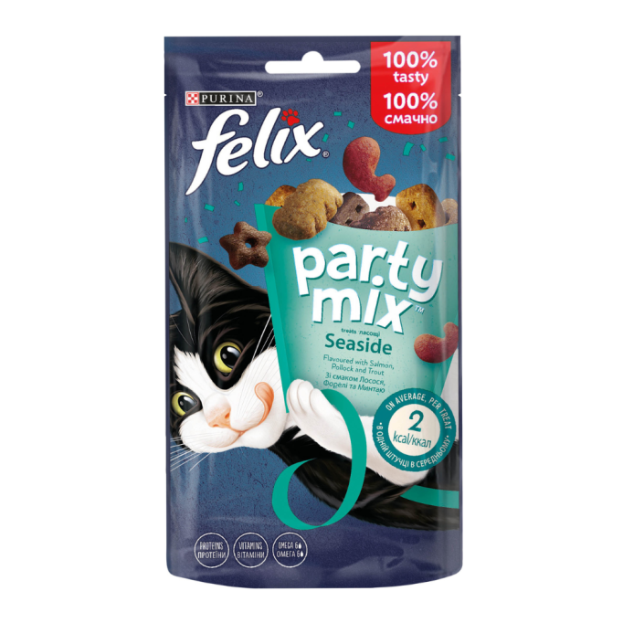 Felix Party Mix Ocean mix Ласощі для дорослих котів зі смаком лосося, форелі та мінтаю 60г