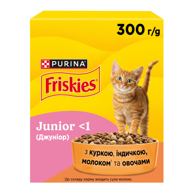Friskies Junior Сухий корм для кошенят з куркою, молоком та овочами 300г