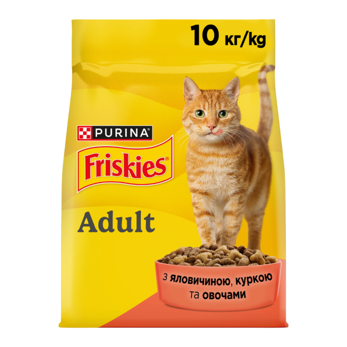 Friskies Сухий корм для дорослих котів з яловичиною, куркою, овочами 10кг