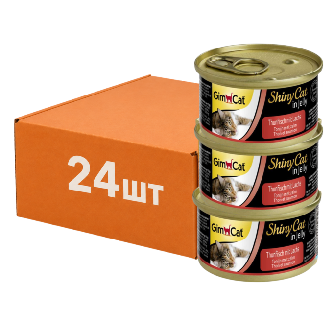 GimCat Shiny Cat Вологий корм з тунцем та лососем для дорослих котів (в желе) 70г 24шт