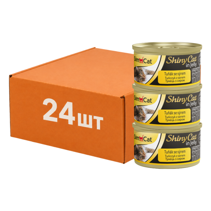 GimCat Shiny Cat Вологий корм з тунцем та сиром для дорослих котів (в желе) 70г 24шт