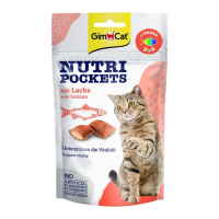 GimCat Nutri Pockets Salmon & Omega Вітамінізовані ласощі з лососем для дорослих котів для зміцнення імунної системи та здоров’я 60г