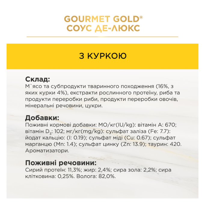 Gourmet Gold Соус Де-Люкс Вологий корм для дорослих котів з куркою (в соусі) 85г 12шт