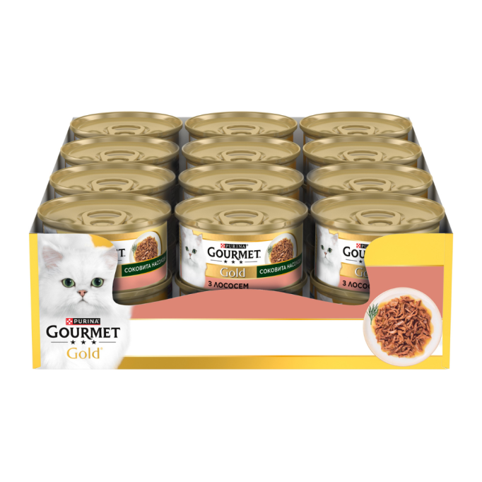 Gourmet Gold Соковита насолода Вологий корм для дорослих котів з лососем (в соусі) 85г 24шт