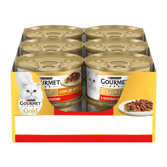 Gourmet Gold Соус Де-Люкс Вологий корм для дорослих котів з яловичиною (в соусі) 85г 12шт