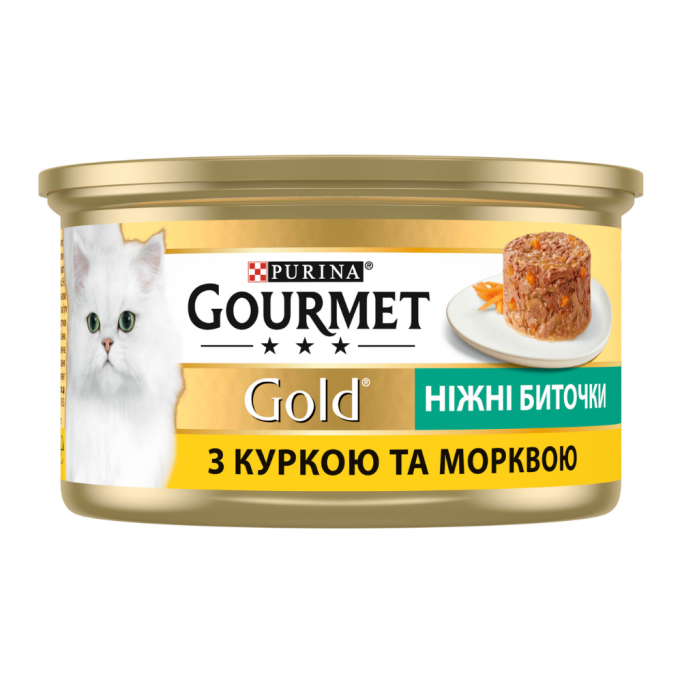Gourmet Gold Ніжні биточки Вологий корм для дорослих котів з куркою та морквою (в желе) 85г 12шт