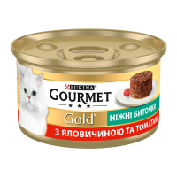 Gourmet Gold Ніжні биточки Вологий корм для дорослих котів з яловичиною та томатами (в желе) 85г 12шт