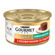 Gourmet Gold Ніжні биточки Вологий корм для дорослих котів з яловичиною та томатами (в желе) 85г 12шт
