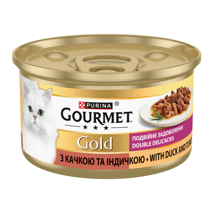 Gourmet Gold Подвійне задоволення Вологий корм для дорослих котів з качкою та індичкою (в соусі) 85г 24шт