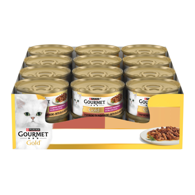 Gourmet Gold Подвійне задоволення Вологий корм для дорослих котів з качкою та індичкою (в соусі) 85г 24шт