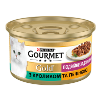 Gourmet Gold Подвійне задоволення Вологий корм для дорослих котів з кроликом та печінкою (в соусі) 85г 24шт