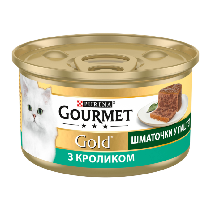 Gourmet Gold Вологий корм для дорослих котів з кроликом шматочки у паштеті 85г 24шт