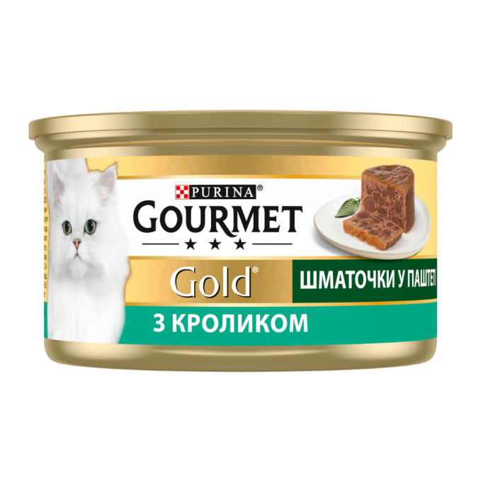 Gourmet Gold Вологий корм для дорослих котів з кроликом шматочки у паштеті 85г 24шт
