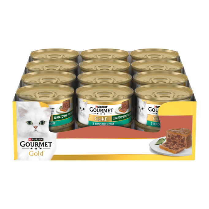 Gourmet Gold Вологий корм для дорослих котів з кроликом шматочки у паштеті 85г 24шт