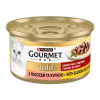 Gourmet Gold Шматочки у підливці Вологий корм для дорослих котів з лососем та курчам 85г 24шт