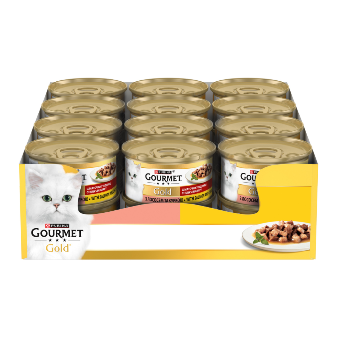 Gourmet Gold Шматочки у підливці Вологий корм для дорослих котів з лососем та курчам 85г 24шт