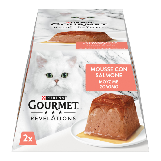 Gourmet Revelations Вологий корм для дорослих котів з лососем у підливі (мус) 57г 2шт