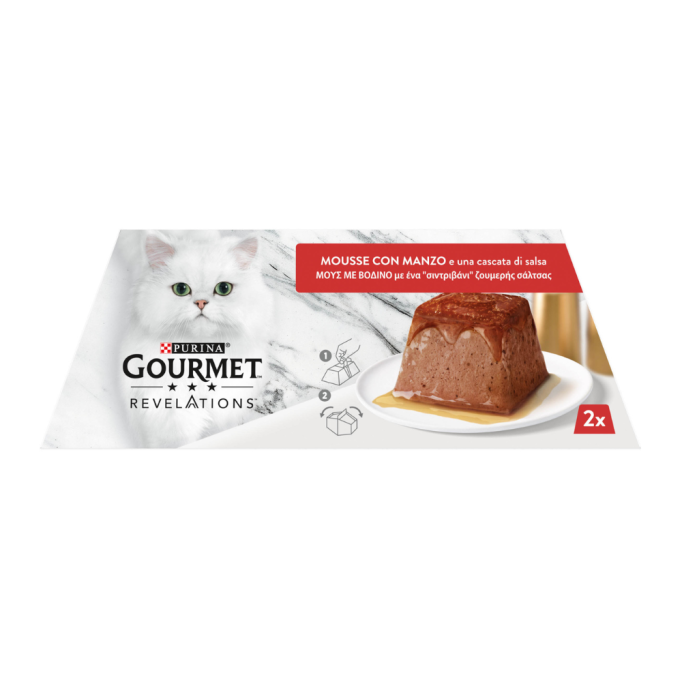 Gourmet Revelations Вологий корм для дорослих котів з яловичиною у підливі (мус) 57г 2шт