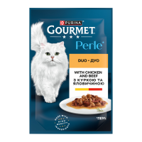 Gourmet Perle Duo Вологий корм для дорослих котів з куркою та яловичиною (в соусі) 85г 26шт