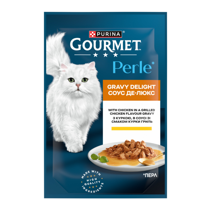 Gourmet Perle Mini Fillets Chicken Соус Де-Люкс Вологий корм для дорослих котів з куркою (в соусі) 85г 26шт
