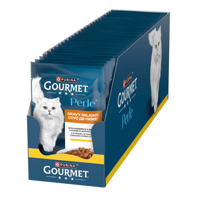 Gourmet Perle Mini Fillets Chicken Соус Де-Люкс Вологий корм для дорослих котів з куркою (в соусі) 85г 26шт