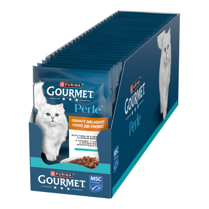 Gourmet Perle Mini Fillets Tuna Соус Де-Люкс Вологий корм для дорослих котів з тунцем (в соусі) 85г 26шт