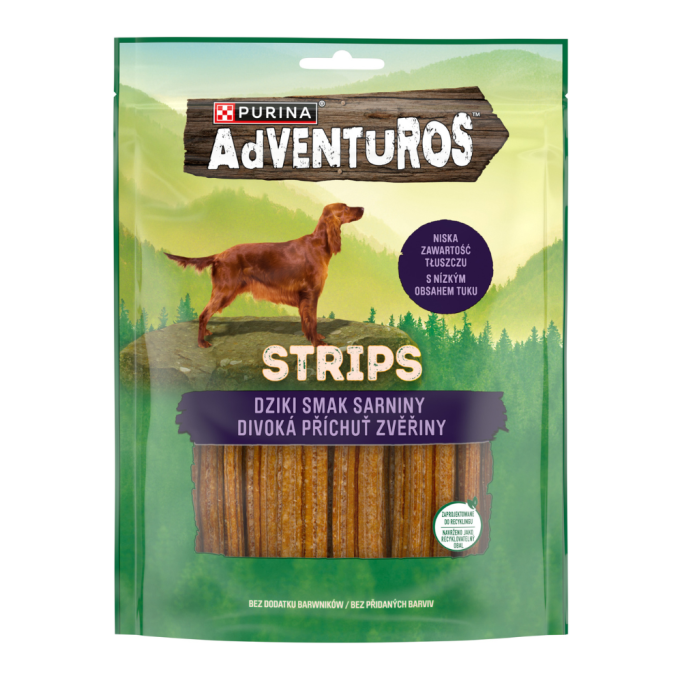 Adventuros Stripes Ласощі для дорослих собак, смужки, зі смаком оленини 90г