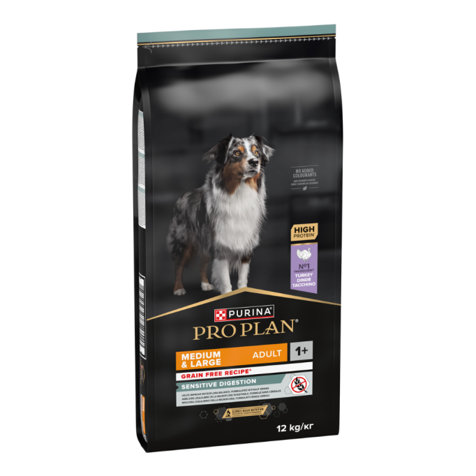 Purina Pro Plan Dog Adult Grain Free Medium & Large Sensitive Digestion Turkey Сухий беззерновий корм з індичкою для дорослих собак середніх і великих порід із чутливим травленням 12кг