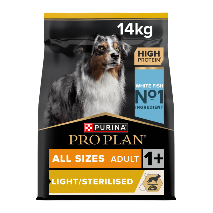 Purina Pro Plan Dog Adult All Size Light/Sterilised White Fish Сухий корм з білою рибою для дорослих собак усіх розмірів з надмірною масою тіла або стерилізованих 14кг
