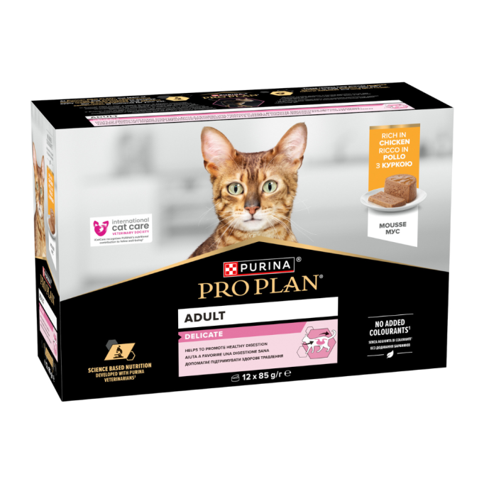 Purina Pro Plan Delicate Набір вологого корму з куркою для дорослих котів з чутливим травленням (мус) 85г 12шт