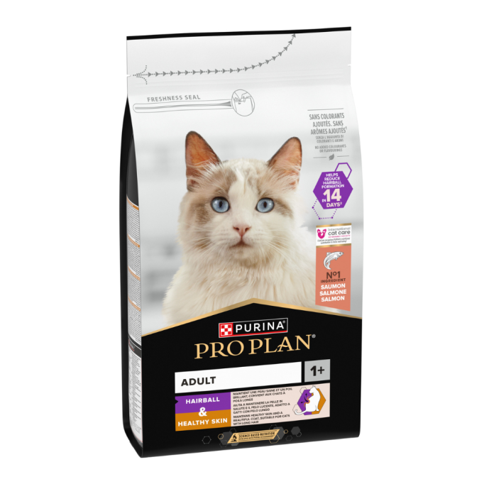 Purina Pro Plan Cat Adult Hairball & Healthy Skin Salmon Сухий корм для дорослих котів з лососем для зменшення утворення кульок шерсті та для підтримки здорової шкіри 1,5кг