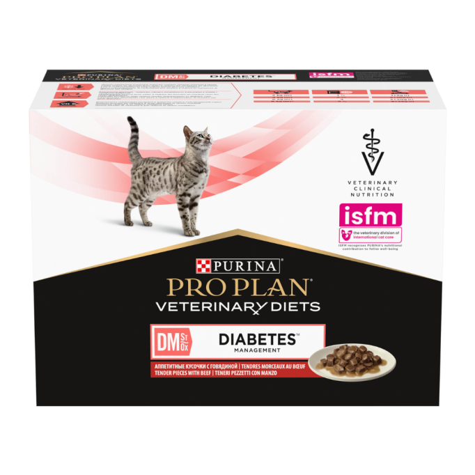 Purina Pro Plan Veterinary diets DM ST/OX Diabetes Managment Дієтичний вологий корм з яловичиною для дорослих котів з цукровим діабетом 85г 10шт