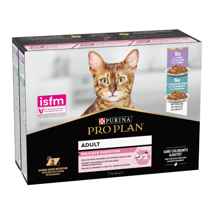 Purina Pro Plan Delicate Digestion Набір вологого корму для дорослих котів із чутливим травленням (індичка та океанічна риба) 85г 10шт