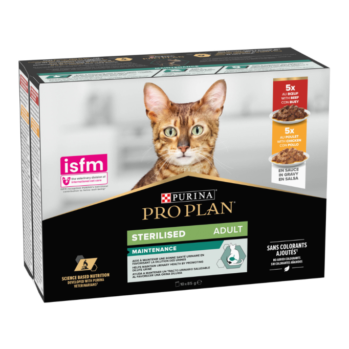 Purina Pro Plan Adult Sterilised Набір вологого корму для дорослих стерилізованих котів (яловичина та курка) 85г 10шт