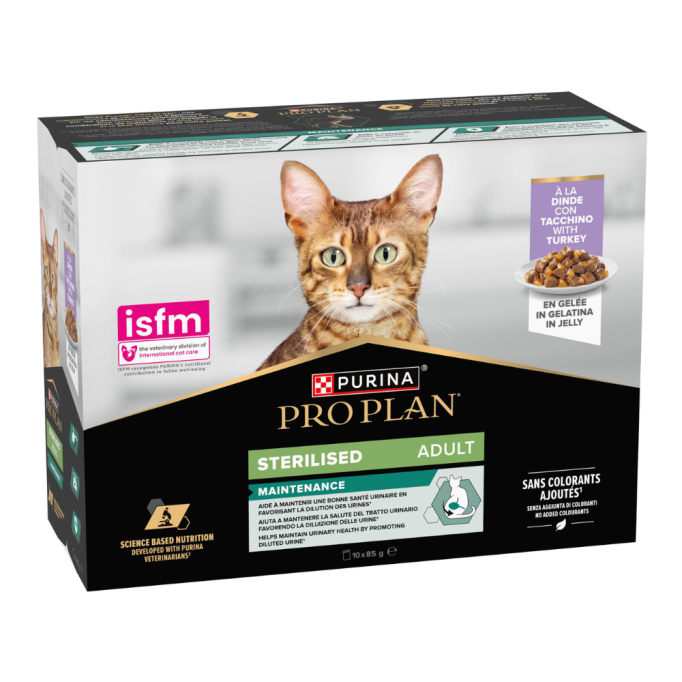 Purina Pro Plan Adult Sterilised Набір вологого корму з індичкою для дорослих стерилізованих котів (в желе) 85г 10шт